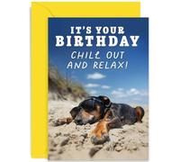 Old English Co. Funny Birthday Cards for Son - Chill Out Daschund Dog Design - Funny Birthday Cards for Brother, Dad, Husband - Hilarious Birthday Cards for Him or Her - 30th 40th 50th 60th