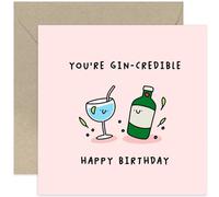 Old English Co. Funny Birthday Cards for Women - 'Gin-credible' Birthday Card for Her - Hilarious Quirky Contemporary Birthday Gift for Female Friend - Funny Gin Birthday Card | Blank Inside