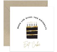Old English Co. Funny Birthday Cards for Women Men - Hilarious Birthday Joke Card for Him Her - ' When Life Gives You Birthdays Eat Cake' Card for Brother Sister Bestie Colleague | Blank Inside