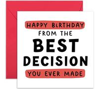 Old English Co. Funny Boyfriend Birthday Cards - 'Best Decision' Happy Birthday Gift for Men and Women - Birthday Card for Husband, Wife, Boyfriend, Girlfriend | Blank Inside