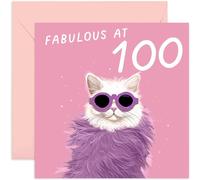 Old English Co. Funny Cat 100th Birthday Card for Her - 'Fabulous at 100' Hundreth Birthday Card for Women - For Sister, Auntie, Mum, Best Friend, Cousin | Blank Inside Envelope…