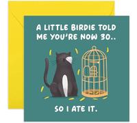 Old English Co. Funny Cat 30th Birthday Card for Men and Women - Hilarious Thirtieth Birthday Card for Him or Her - 'A Little Birdie Told Me You're 30' - Cheeky Rude Card | Blank Inside Envelope