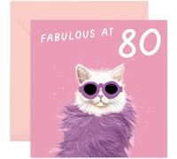 Old English Co. Funny Cat 80th Birthday Card for Her - 'Fabulous at 80' Eightieth Birthday Card for Women - For Sister, Auntie, Mum, Best Friend, Cousin | Blank Inside Envelope…