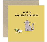 Old English Co. Funny Cat Birthday Card - 'Smashing' Birthday Gift for Him or Her - Cat Birthday Cards for Men and Women - Pet Owner | Blank Inside with Envelope