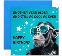 Old English Co. Funny Chimp Birthday Card for Men - 'Another Year Older And Still Cool' For Male Friend Birthday - Silly Monkey Birthday Card for Him - Son, Brother, Dad | Blank Inside Envelope