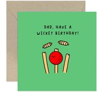 Old English Co. Funny Cricket Birthdays Cards for Dad - 'Have a Wicket Birthday' Cricket Birthday Card for Him - Fun Cute Cartoon Birthday Gift for Family | Blank Inside