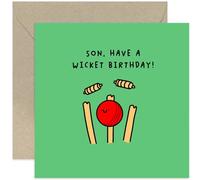 Old English Co. Funny Cricket Birthdays Cards for Son - 'Have a Wicket Birthday' Cricket Birthday Card for Him - Fun Cute Cartoon Birthday Gift for Family | Blank Inside