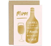 Old English Co. Funny Drinking Wine Birthday Card for Mum - Humorous Mother's Day Card - Giving Up Wine for 9 Months Pregnancy Joke - Gold Foil on Pastel Pink Card | Blank Inside with Envelope