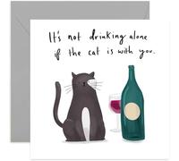Old English Co. Funny Drinking Wine Cat Birthday Card - Humourous Joke Greeting Card | For Friends and Family | Blank Inside & Envelope Included