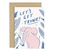 Old English Co. Funny Elephant Birthday Card - Let's Get Trunk Humorous Animal Birthday Pun for Her or Him | Celebrations, Well Done, New Job, Promotion, Graduation| Blank Inside & Envelope Included
