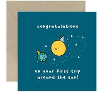 Old English Co. Funny First Birthday Card for Baby Boy or Girl - Toddler 1st Birthday Card - First Trip Around The Sun Greeting Card for Godson Goddaughter - 1 Year Old Birthday Card | Blank Inside
