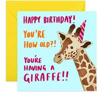 Old English Co. Funny Giraffe Birthday Card for Him - Humorous Birthday Card for Her | Animal Giraffe Birthday Pun for Friends and Family | Blank Inside & Envelope Included