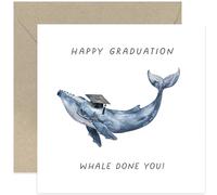 Old English Co. Funny Graduation Card for Him or Her - Well Done Passed Exams Card for Son or Daughter - Hilarious Whale Pun Graduation Greeting Card - Graduation Gift | Blank Inside with Envelope
