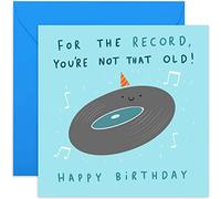 Old English Co. Funny Happy Birthday Card for Dad - 'For the Record You're Not That Old' Hilarious Vinyl Birthday Card for Him - Grandad Birthday Card | Blank Inside with Envelope