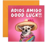 Old English Co. Funny Leaving Card for Friends - 'Adios Amigo' Chihuahua Dog Cute Farewell Card for Him or Her - Good Luck New Job Card for Colleague - Cute Design for Him Her| Blank Inside Envelope