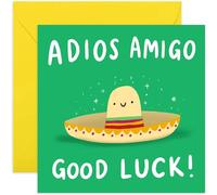 Old English Co. Funny Leaving Card for Friends - 'Adios Amigo' Mexican Hat Cute Farewell Card for Him or Her - Good Luck New Job Card for Colleague - Cute Design for Him Her| Blank Inside Envelope