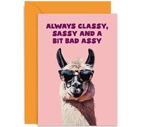Old English Co. Funny Llama Birthday Card for Her - 'Always Classy Sassy and Bad Assy' Card for Women - Female Friend Birthday Card - Funny Alpaca Best Friend Birthday Card | Blank Inside
