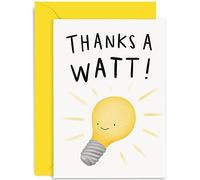 Old English Co. Funny Thank You Card for Him or Her - Lightbulb Pun 'Thanks A Watt' Cute Thank You Card for Friends and Family - Just To Say Card for Him or Her | Blank Inside with Envelope
