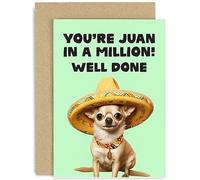 Old English Co. Funny Well Done Card For Him or Her - 'Juan In A Million' Congratulations Card for Men and Women - Cute Chihuahua Dog - Exams, Driving Test, New Job Card | Blank Inside Envelope