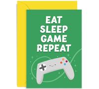 Old English Co. Gamer Birthday Card for Son or Daughter - Eat Sleep Game Repeat Design - Fun Birthday Gift for Gamer Teenager - 10th, 11th, 12, 13th Birthday Card | Blank Inside