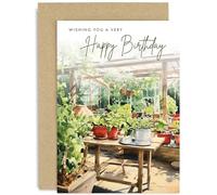 Old English Co. Gardener Birthday Card for Him or Her - Watercolour Birthday Card for Men Women - Greenhouse Gardening Theme Birthday Gift - Artisitc Card | Blank Inside with Envelope