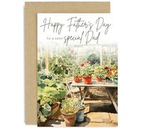 Old English Co. Gardening Themed Father's Day Card for Dad - Greenhouse Watercolour Artwork - Father's Day Card for Gardener - Special Card for Dad on Father's Day | Blank Inside