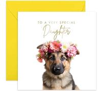 Old English Co. German Shepard Dog Very Special Daughter Card - German Shepard Puppy Floral Cute Birthday Card for Her - Cute Well Done Congratulations Cards for Daughter from Family Friends