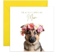 Old English Co. German Shepard Dog Very Special Mum Card - German Shepard Puppy Floral Cute Birthday Card for Her - Cute Well Done Congratulations Cards for Mum from Family Friends