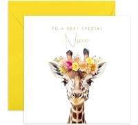 Old English Co. Giraffe Very Special Niece Card - Giraffe Floral Cute Birthday Card for Her - Cute Well Done Congratulations Cards for Niece from Auntie or Uncle | Blank Inside with Envelope…