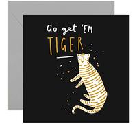 Old English Co. Go Get 'Em Tiger Card - Motivational Good Luck for Exam, A-Level, GCSE, Graduation, Results Day, University, New Job, Travelling Going to Uni Card for Men & Women | Blank with Envelope