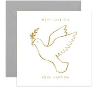 Old English Co. Gold Foil Dove Baptism Card for Him or Her - Thoughtful Baptism Day Card for Boy or Girl - Religious Faith Special Day Greeting Card for Family | Blank Inside with Envelope