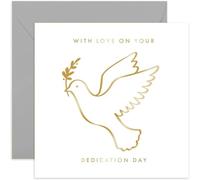 Old English Co. Gold Foil Dove Dedication Day Card for Him or Her - Thoughtful Dedication Day Card for Boy or Girl - Religious Faith Special Day Greeting Card for Family | Blank Inside with Envelope