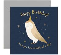 Old English Co. Gold Foil Owl Birthday Card - Humorous Animal Pun Card for Her or Him | Have a Hoot of a Day | Blank Inside & Envelope Included