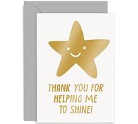 Old English Co. Gold Star Thank You Teacher Card - Thanks For Helping Me To Shine - End Of Year School Pupil Card for Teacher Assitant | Blank Inside with Envelope
