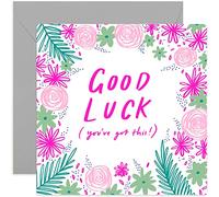 Old English Co. Good Luck Card - Floral Motivational Wishes For Exam, A-Level, GCSE, Graduation, Results Day, University, New Job, Travelling Going to Uni Card, for Girls & Women | Blank with Envelope