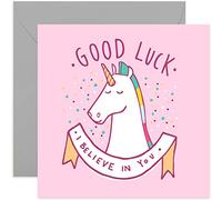 Old English Co. Good Luck Unicorn Card - Motivational Wishes for Exam, A-Level, GCSE, Graduation, Results Day, University, New Job, Travelling Going to Uni Card for Girls & Women | Blank with Envelope