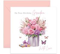 Old English Co. Grandma Birthday Card Floral - Bouquet Birthday Card for Her - Pretty Greeting Cards For Women - Butterflies and Flowers - Gifts For Grandma from Granddaughter | Blank Inside