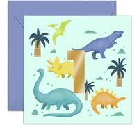 Old English Co. Grandson 1st Birthday Card Boy - Age One - Dinosaur Birthday Card For Son Nephew - First Bday Gifts For Him - Gold Foil Number with Dinosaur Design | Blank Inside with Envelope