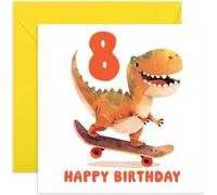Old English Co. Grandson 8th Birthday Card Boy or Girl - Age Eight - Skateboard Dinosaur Birthday Card For Son Daughter Niece Nephew - Eighth Bday Gifts For Him Her - 8 Year Old Kid | Blank Inside