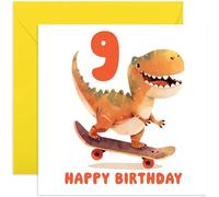 Old English Co. Grandson 9th Birthday Card Boy or Girl - Age Nine - Skateboard Dinosaur Birthday Card For Son Daughter Niece Nephew - Nineth Bday Gifts For Him Her - 9 Year Old Kid | Blank Inside