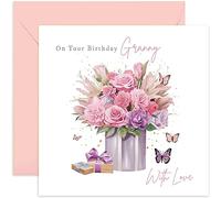 Old English Co. Granny Birthday Card Floral - Bouquet Birthday Card for Her - Pretty Greeting Cards For Women - Butterflies and Flowers - Gifts For Granny | Blank Inside with Envelope