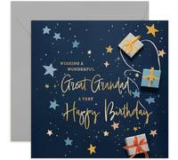 Old English Co. Great Grandad Birthday Card for Him - Navy Blue Male Birthday Card for Family - Stars Wrapped Gifts Presents Card Design - Modern Birthday Card | Blank Inside