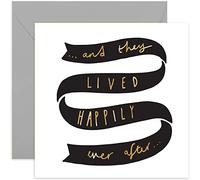 Old English Co. Happily Ever After Wedding Card - Gold Foil Newly Wed Congratulation Anniversary Card | For Mr and Mrs | Blank Inside & Envelope Included