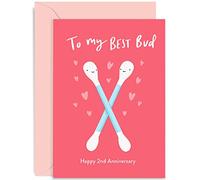 Old English Co. Happy 2nd Wedding Anniversary Card for Couple - Funny Cotton Bud Design - Cotton Wedding Anniversary 2 Years Married Card for Him and Her | Blank Inside with Envelope