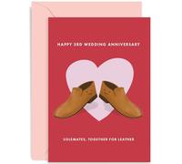 Old English Co. Happy 3rd Anniversary Card - Leather Anniversary Greeting Card - Funny 3rd Anniversary Card for Husband or Wife - Paper Wedding Anniversary Card for Couple | Blank Inside with Envelope