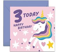 Old English Co. Happy 3rd Birthday Card for Girl - Pink Bold Unicorn Design Third Birthday Card - Age Three Card - For Daughter, Granddaughter, Niece, Sister, Goddaughter | Blank Inside Envelope