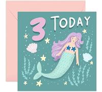 Old English Co. Happy 3rd Birthday Card for Young Girl - Green Purple Mermaid Third Birthday Card - Age Three Card - For Daughter, Granddaughter, Niece, Sister, Goddaughter | Blank Inside Envelope