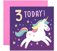 Old English Co. Happy 3rd Birthday Card for Young Girl - Purple Unicorn Stars Hearts Third Birthday Card - Age Three Card - For Daughter, Granddaughter, Niece, Sister, Goddaughter