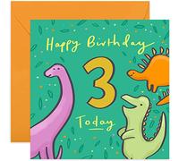 Old English Co. Happy 3rd Birthday Dinosaurs Card - Square Third Birthday Wishes Card | Suitable for Baby, Son, Daughter, Child | Blank Inside & Envelope Included