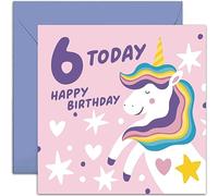 Old English Co. Happy 6th Birthday Card for Girl - Pink Bold Unicorn Design Sixth Birthday Card - Age Six Card - For Daughter, Granddaughter, Niece, Sister, Goddaughter | Blank Inside Envelope